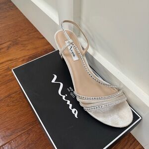 Nina Women's Silver Strappy Heels